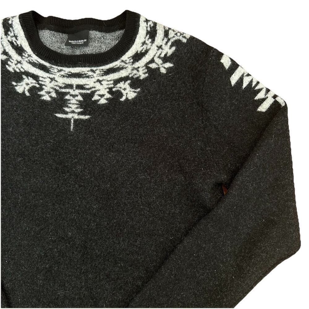 Marcelo Burlon Heumules Black Wool Nordic Print Sweater Size Large (Felted) - Picture 4 of 8